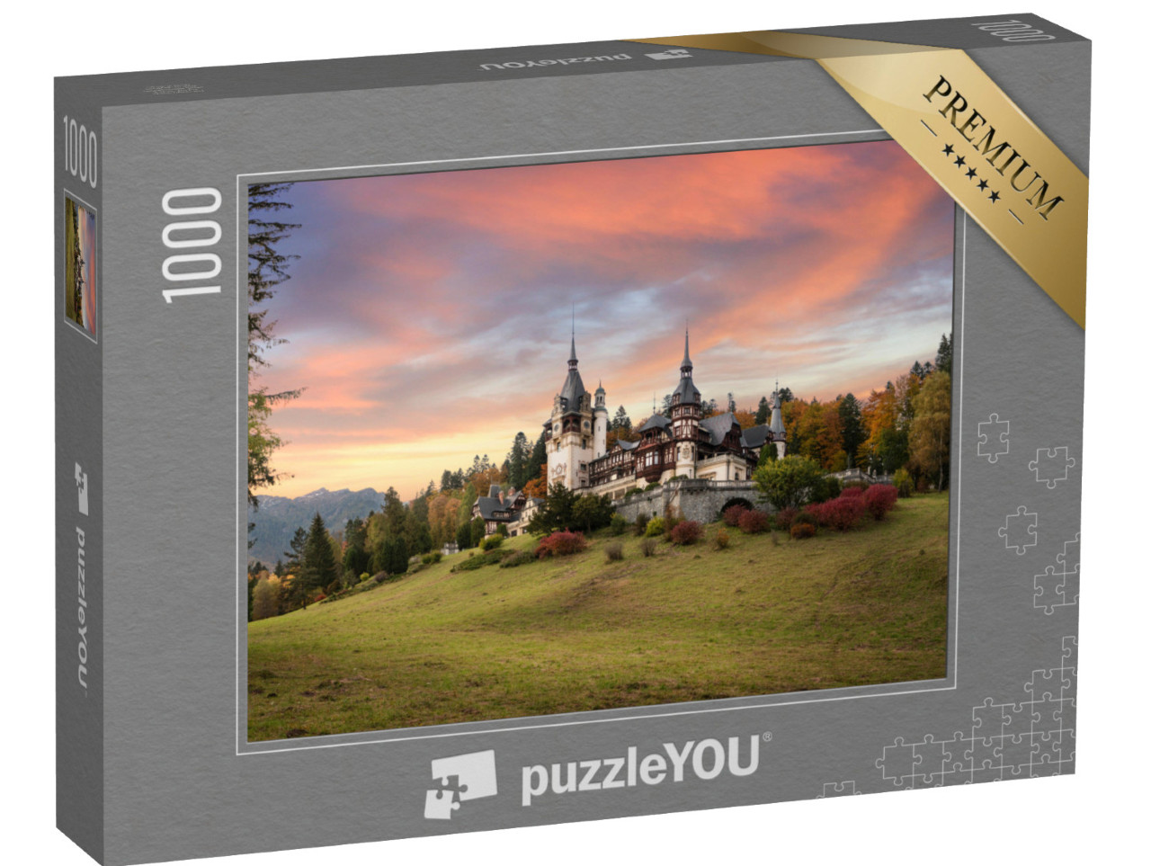 Puzzle 1000 pezzi „Panorama del castello di Peles in Romania“