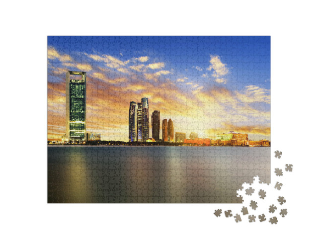 Puzzle 1000 pezzi „Panorama di Abu Dhabi di notte, Emirati Arabi Uniti“