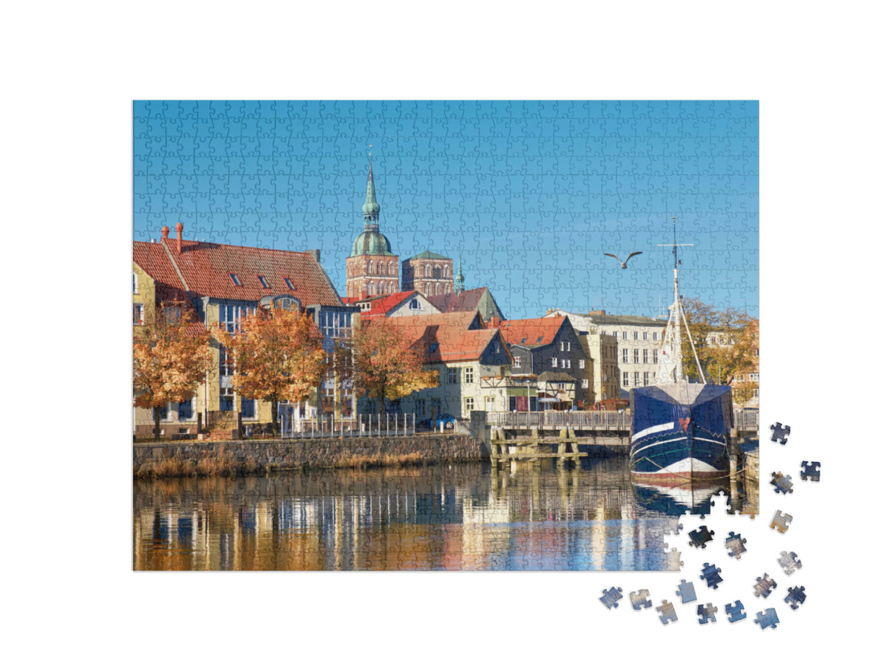 Puzzle 1000 pezzi „Barche a vela attraccate al largo di Stralsund, Germania settentrionale“
