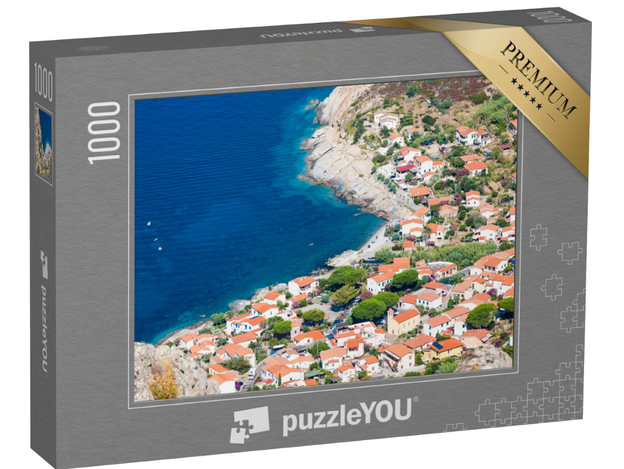 Puzzle 1000 pezzi „Vista di Chiessi dal Monte San Bartolomeo, Isola d'Elba“