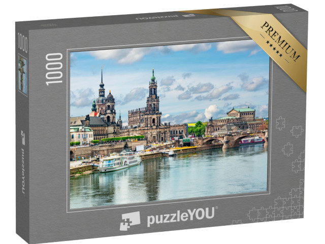 Puzzle 1000 pezzi „Paesaggio urbano di Dresda con l'Elba, Sassonia, Germania“