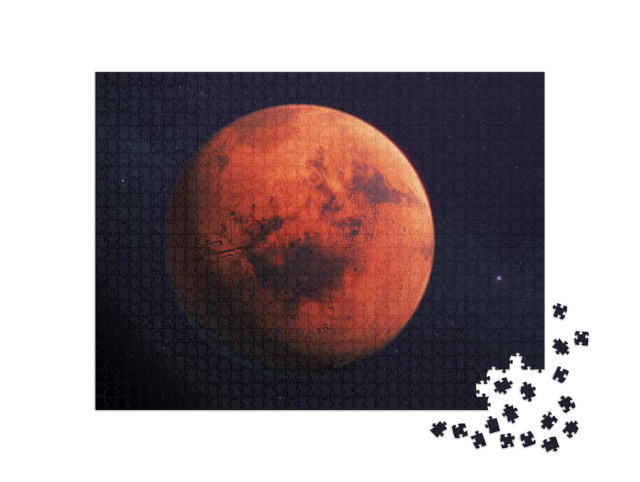 Puzzle 1000 pezzi „Marte, il pianeta rosso, rendering 3D con le caratteristiche della superficie“