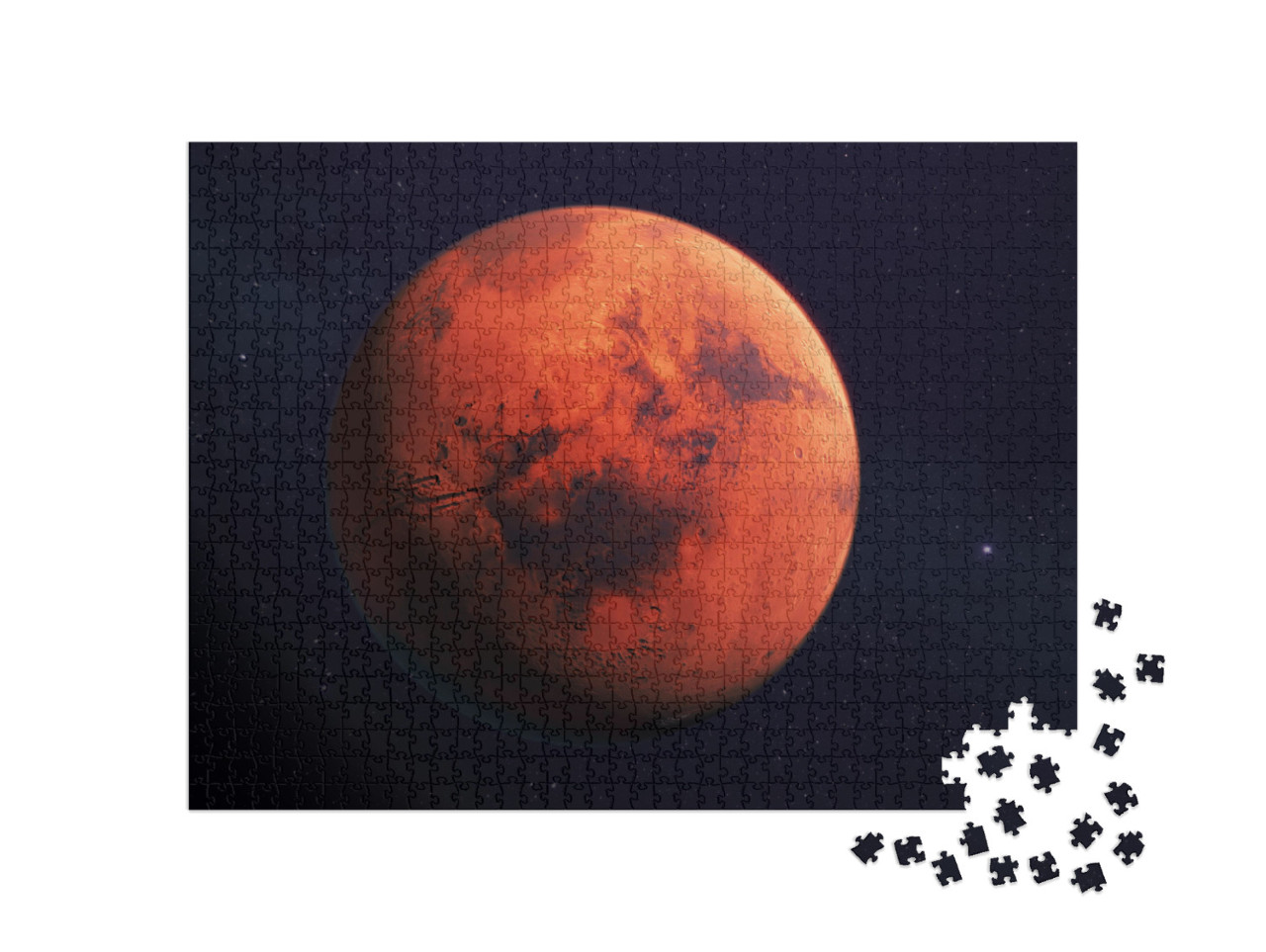 Puzzle 1000 pezzi „Marte, il pianeta rosso, rendering 3D con le caratteristiche della superficie“