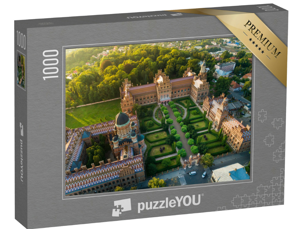 Puzzle 1000 pezzi „Tramonto all'Università Yury Fedkovych, Chernivtsi, Ucraina“