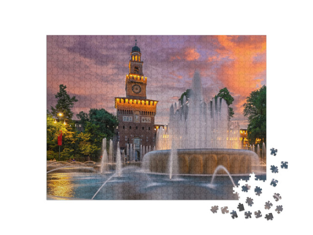 Puzzle 1000 pezzi „Vista al tramonto del Castello Sforzesco di Milano, Italia“