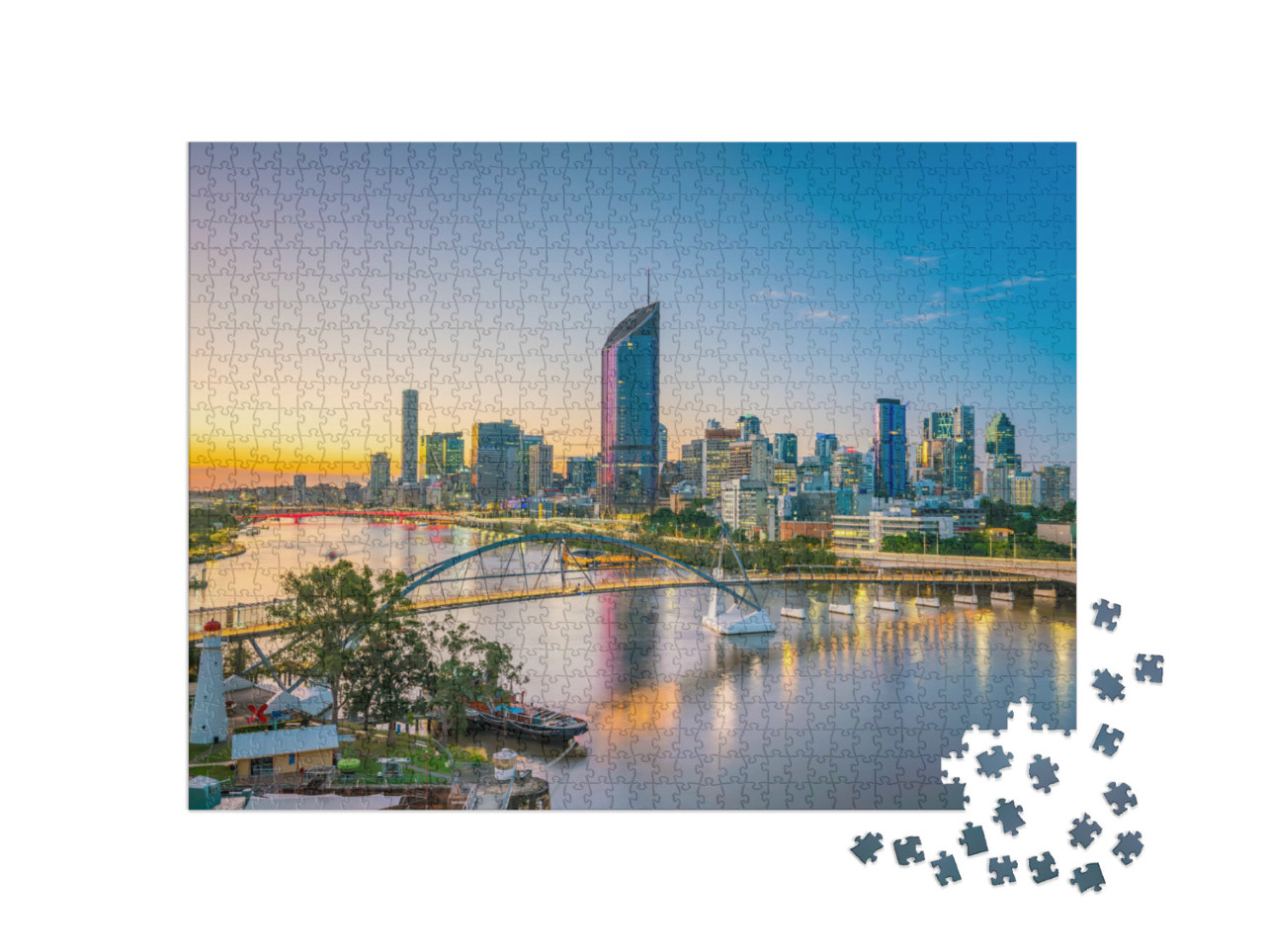 Puzzle 1000 pezzi „Lo skyline di Brisbane al tramonto, Australia“