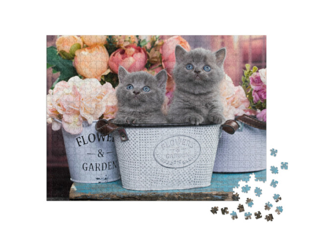 Puzzle 1000 pezzi „Gattino in un vaso di fiori“