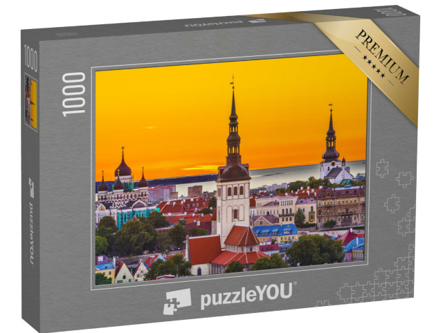 Puzzle 1000 pezzi „Lo skyline di Tallinn al tramonto, Estonia“