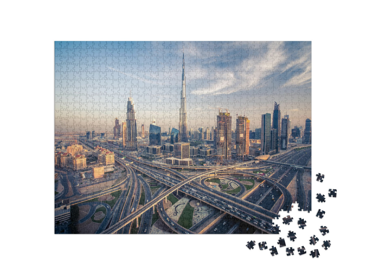 Puzzle 1000 pezzi „Lo skyline di Dubai con le autostrade più trafficate“