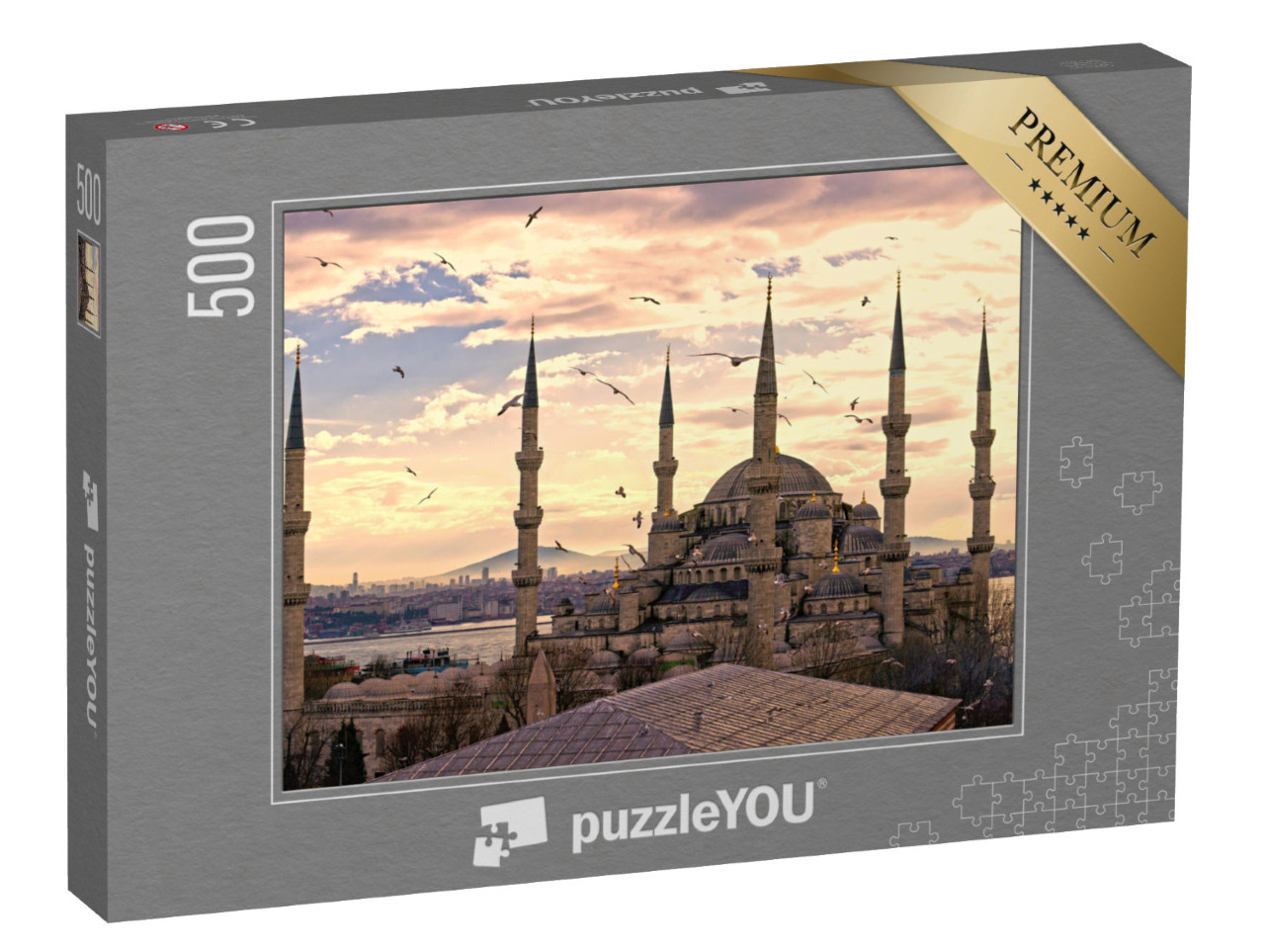 Puzzle 500 pezzi „Tramonto sulla Moschea Blu (Sultanahmet Camii), Istanbul, Turchia“