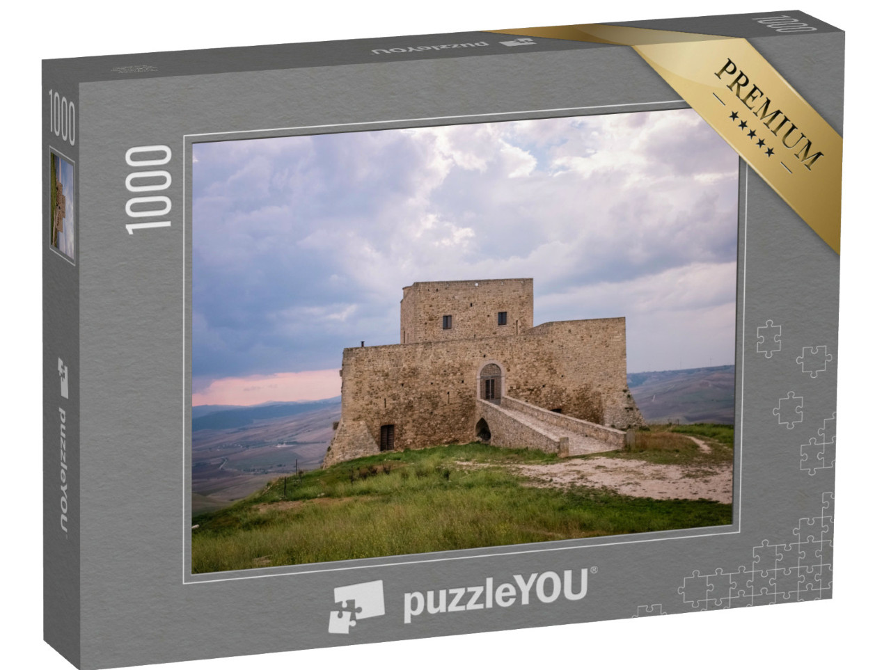 Puzzle 1000 pezzi „Splendida vista del castello di Monteserico in una giornata di tempesta. Genzano di Lucania - Basilicata“