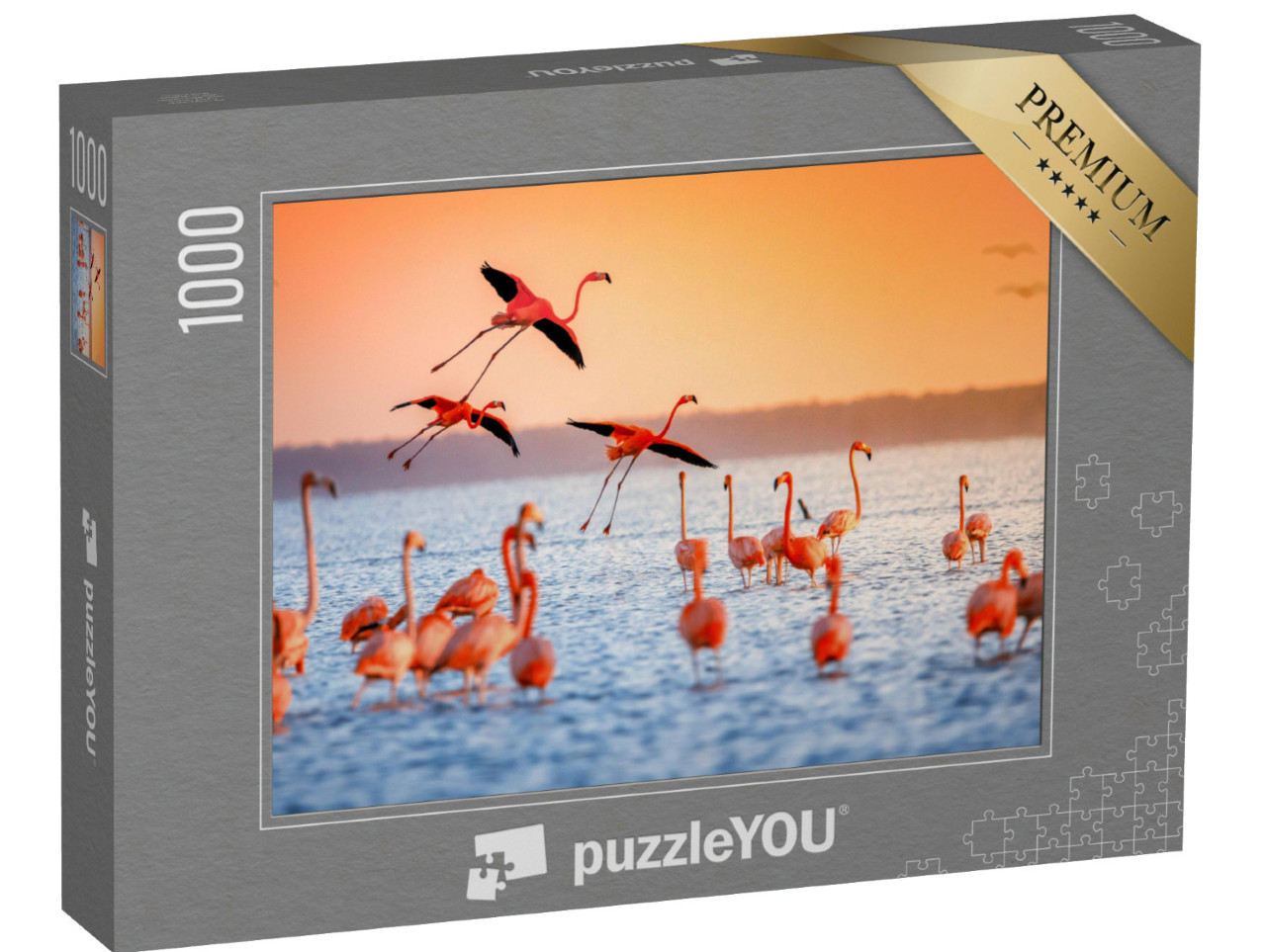 Puzzle 1000 pezzi „Fenicotteri rosa al tramonto“