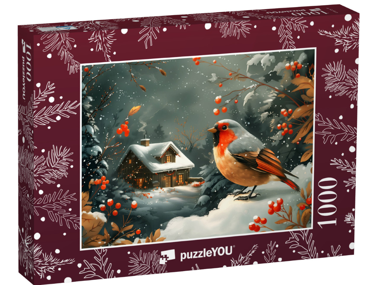 Puzzle 1000 pezzi „Uccellino in esplorazione nella neve“