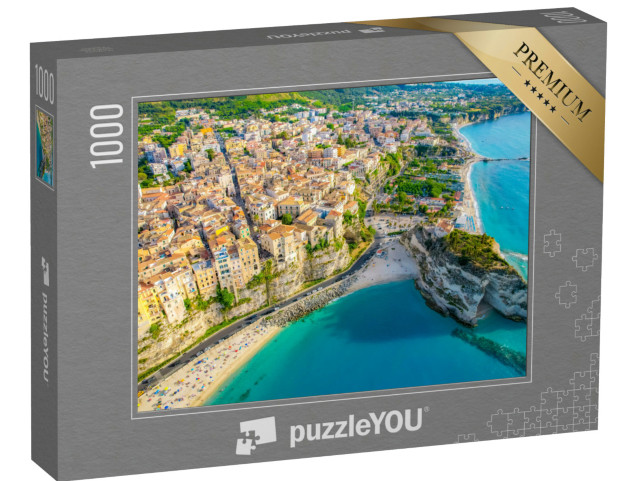 Puzzle 1000 pezzi „Tropea, Italia: Chiesa di Santa Maria dell'Isola. Monastero e costa con acqua azzurra e cristallina“