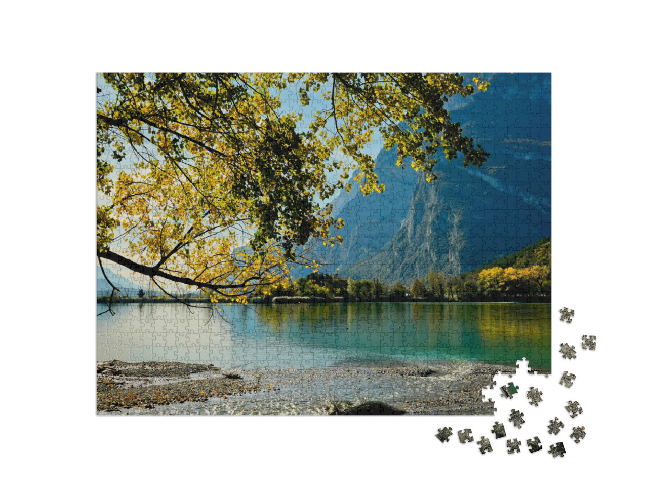 Puzzle 1000 pezzi „Il castello e il lago di Toblino. Paesaggio autunnale. Provincia di Trento, Alto Adige“