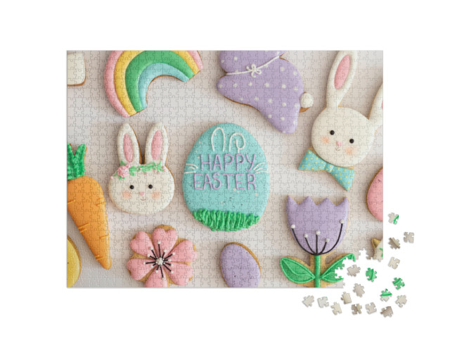 Puzzle 1000 pezzi „Buona Pasqua: una selezione di deliziosi biscotti pasquali“