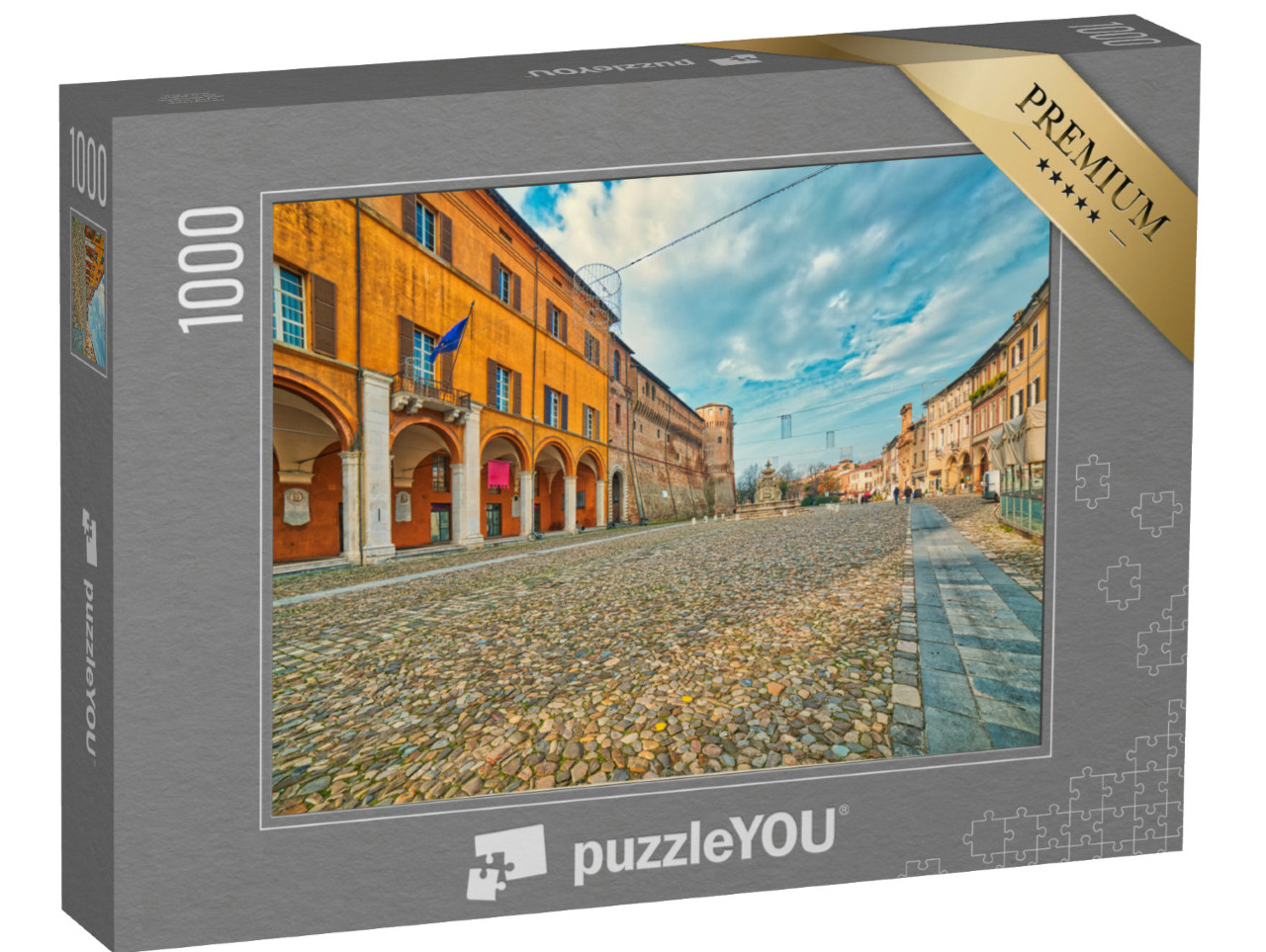 Puzzle 1000 pezzi „tipici edifici colorati nella piazza principale di Cesena, splendida città d'Italia tutta da scoprire“