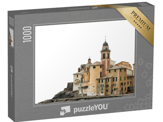 Puzzle 1000 pezzi „La città di Camogli isolata su sfondo bianco, vicino a Genova, Cinque Terre“