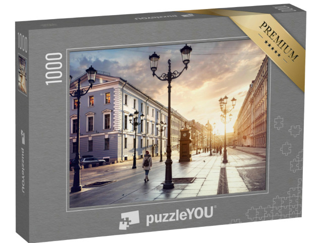 Puzzle 1000 pezzi „Donna in strada con lanterne, Sank. Pietroburgo, Russia“