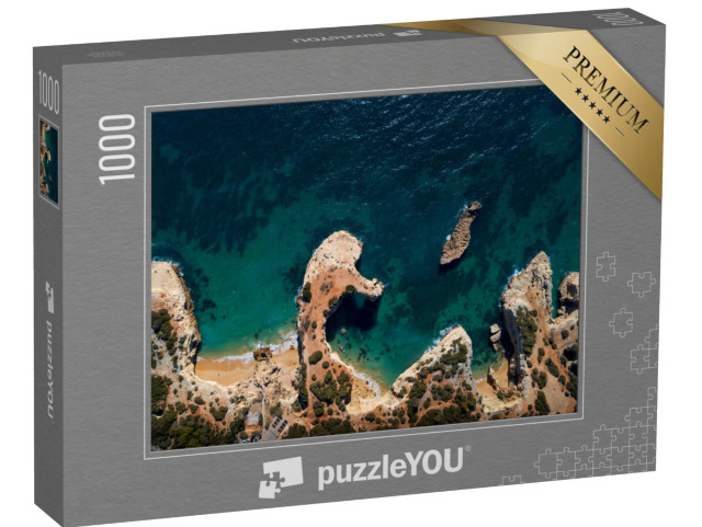 Puzzle 1000 pezzi „La spiaggia di Albandeira dall'alto, Algarve, Portogallo“