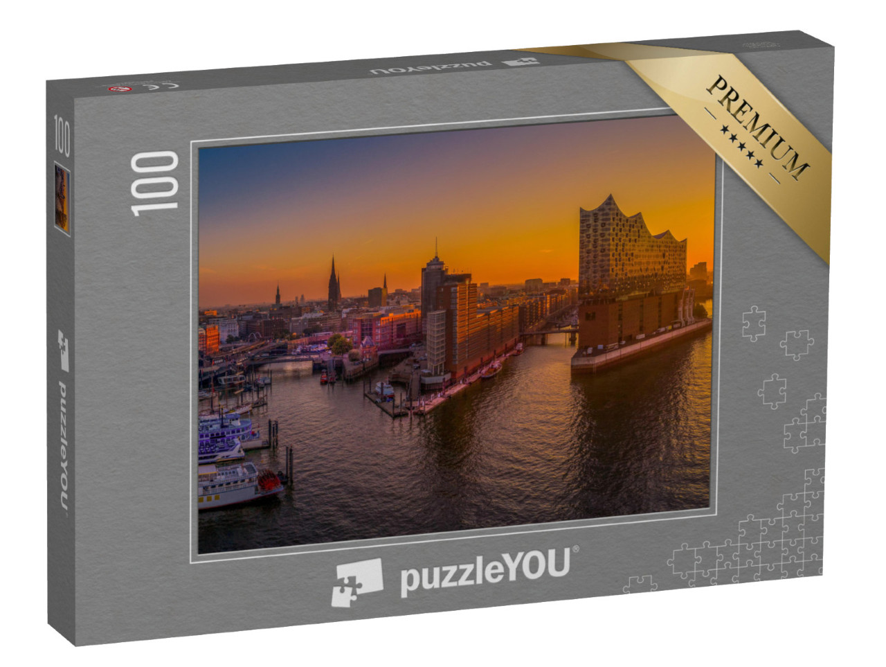 Puzzle 100 pezzi „L'alba su Amburgo con la sala concerti Elbphilharmonie“