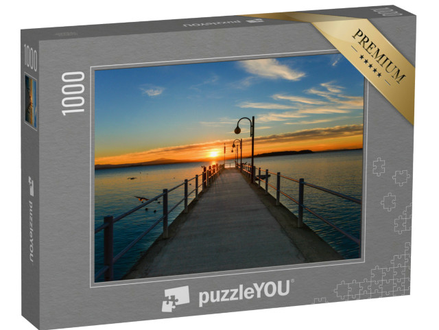Puzzle 1000 pezzi „Il lago Trasimeno dal lungolago della città di Passignano sul Trasimeno - Tramonto“
