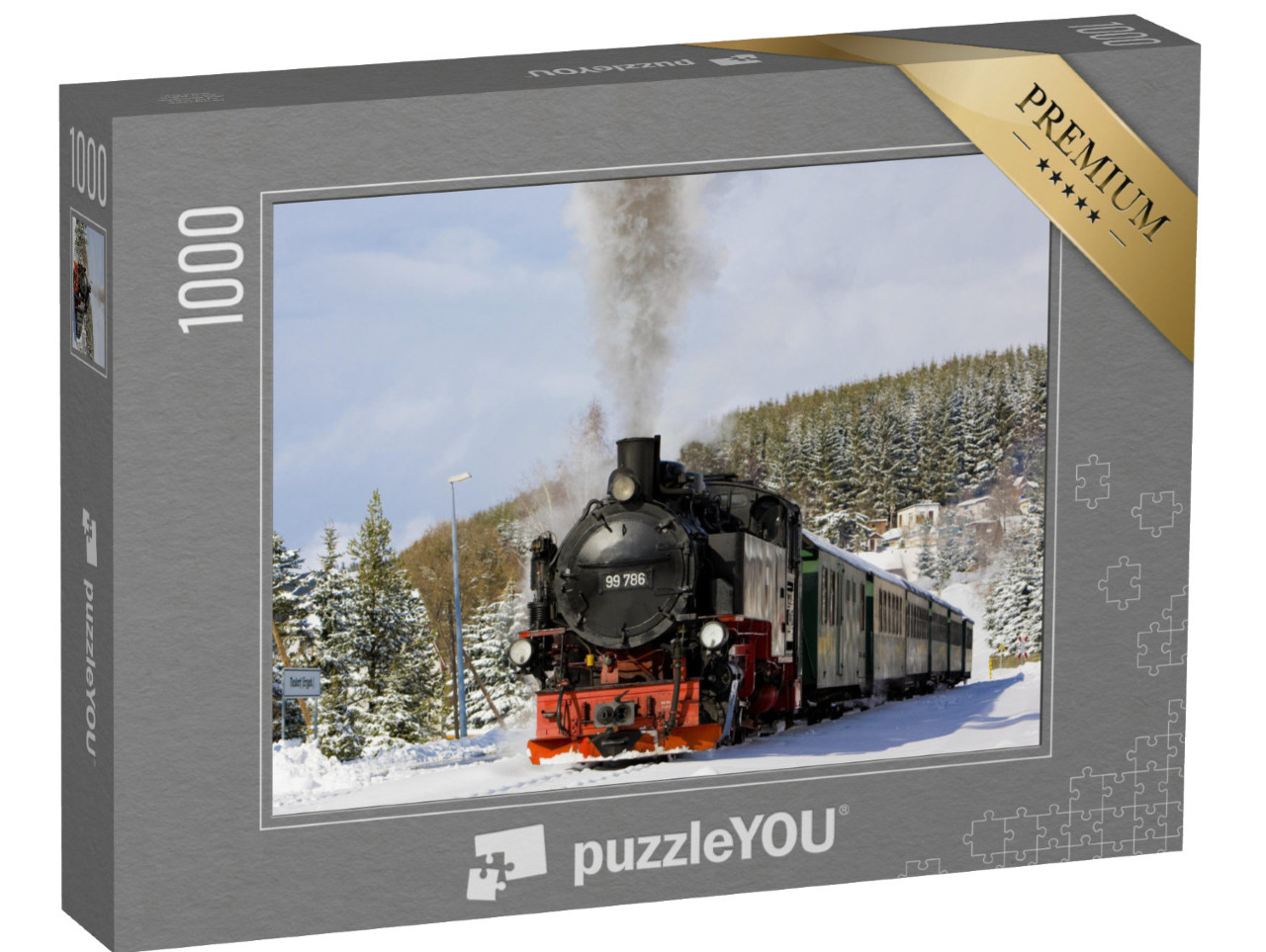 Puzzle 1000 pezzi „Treno a vapore della ferrovia del Fichtelberg presso Oberwiesenthal, Germania“