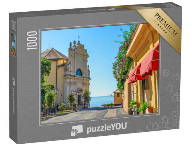 Puzzle 1000 pezzi „Strada con bellissimi edifici colorati a Varenna, Italia“