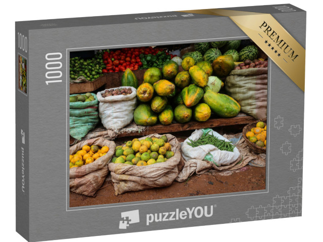 Puzzle 1000 pezzi „Mercato tradizionale di campagna con pesce e matoke, Masaka, Uganda“