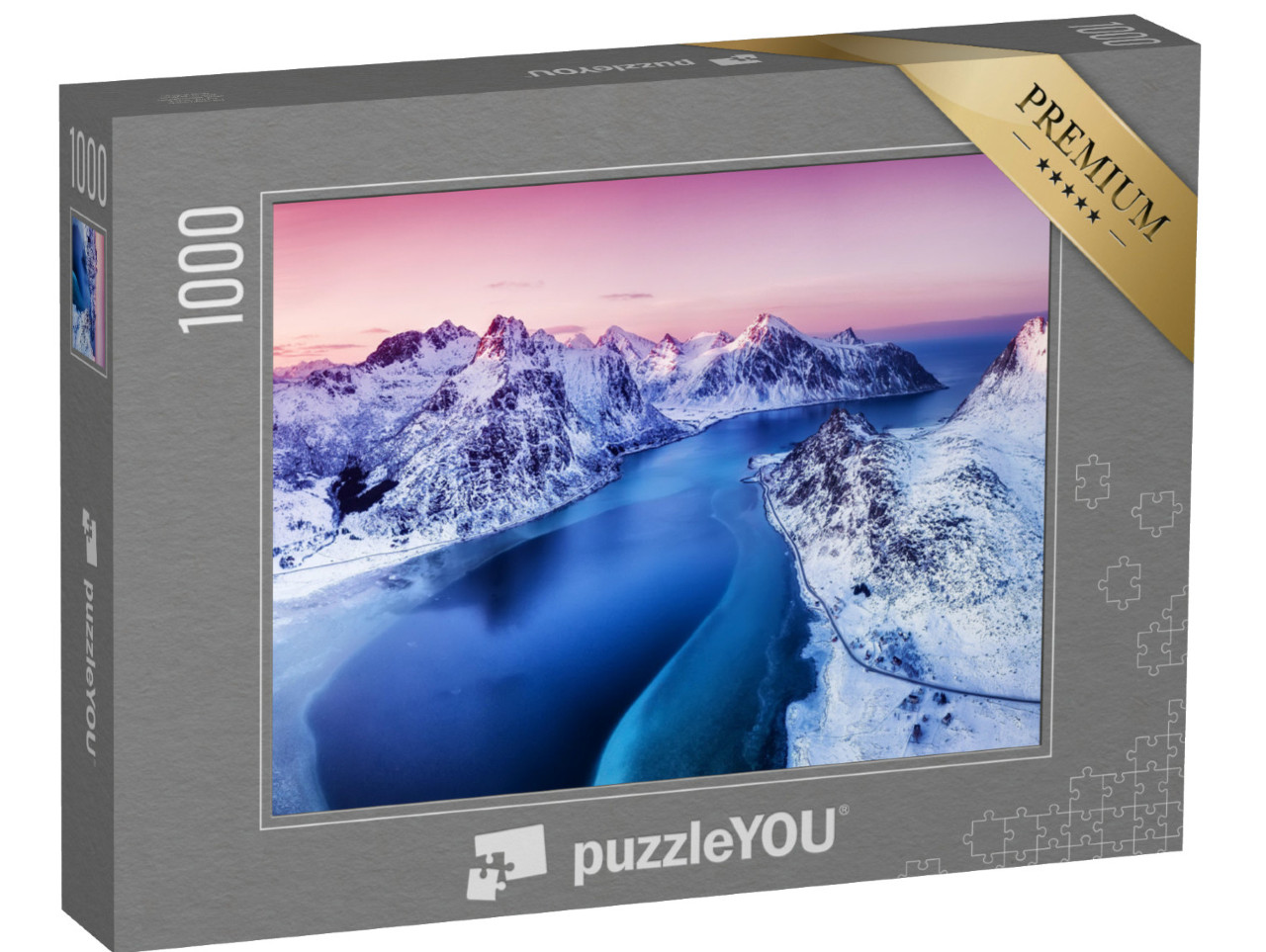 Puzzle 1000 pezzi „Veduta aerea delle Isole Lofoten: Montagne e mare, Norvegia“