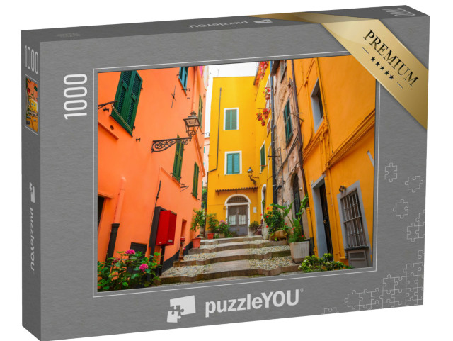 Puzzle 1000 pezzi „Una strada tradizionale e accogliente nella città di San Remo, Italia“