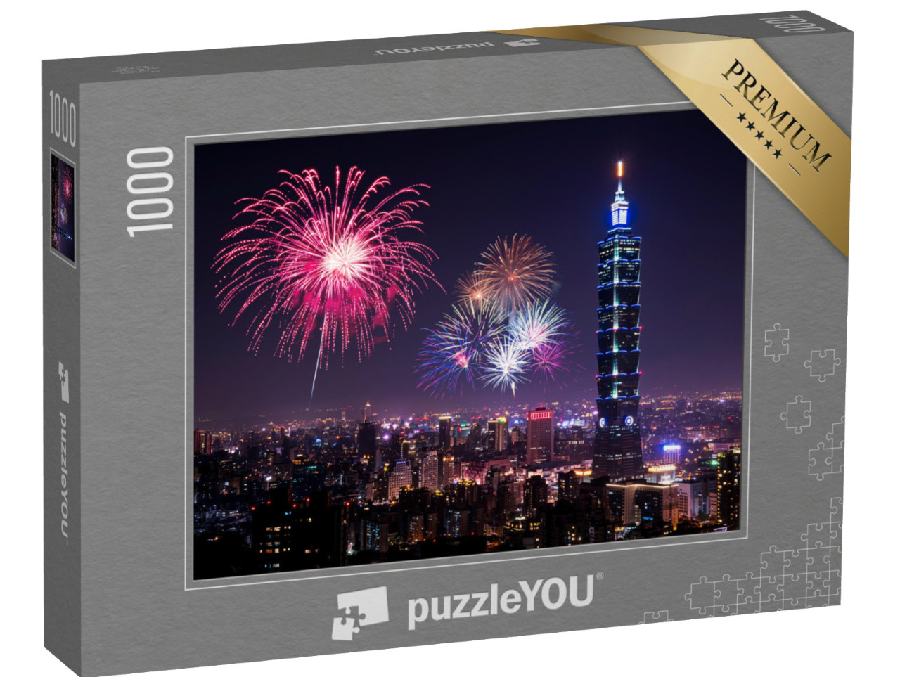 Puzzle 1000 pezzi „Lo skyline di Taipei con i fuochi d'artificio“