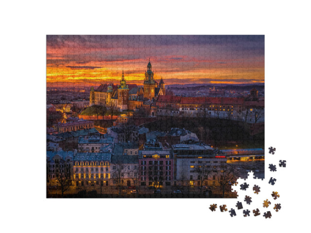 Puzzle 1000 pezzi „L'alba sul castello di Wawel, Cracovia, Polonia“