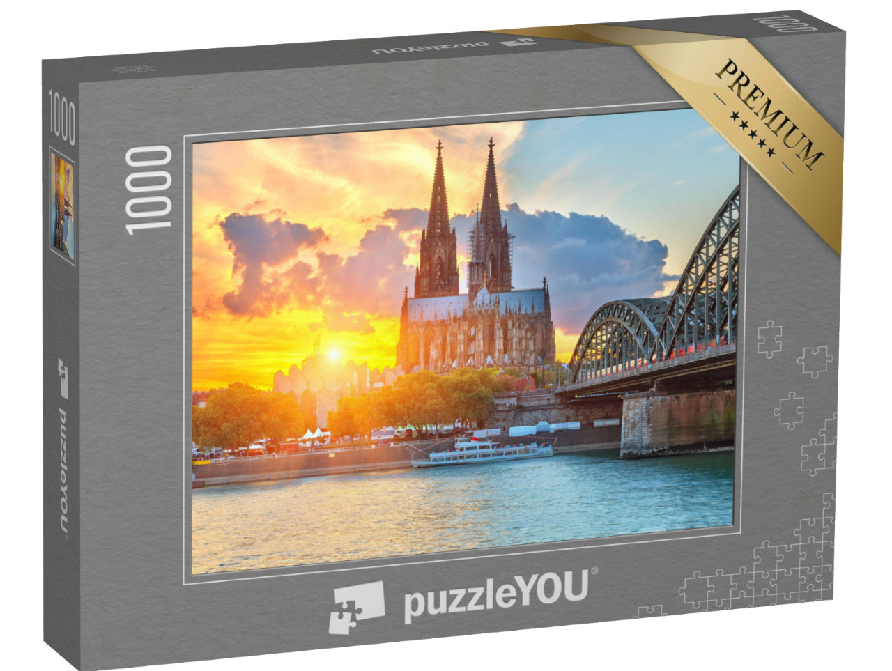 Puzzle 1000 pezzi „Vista della Cattedrale di Colonia nel tramonto d'oro“