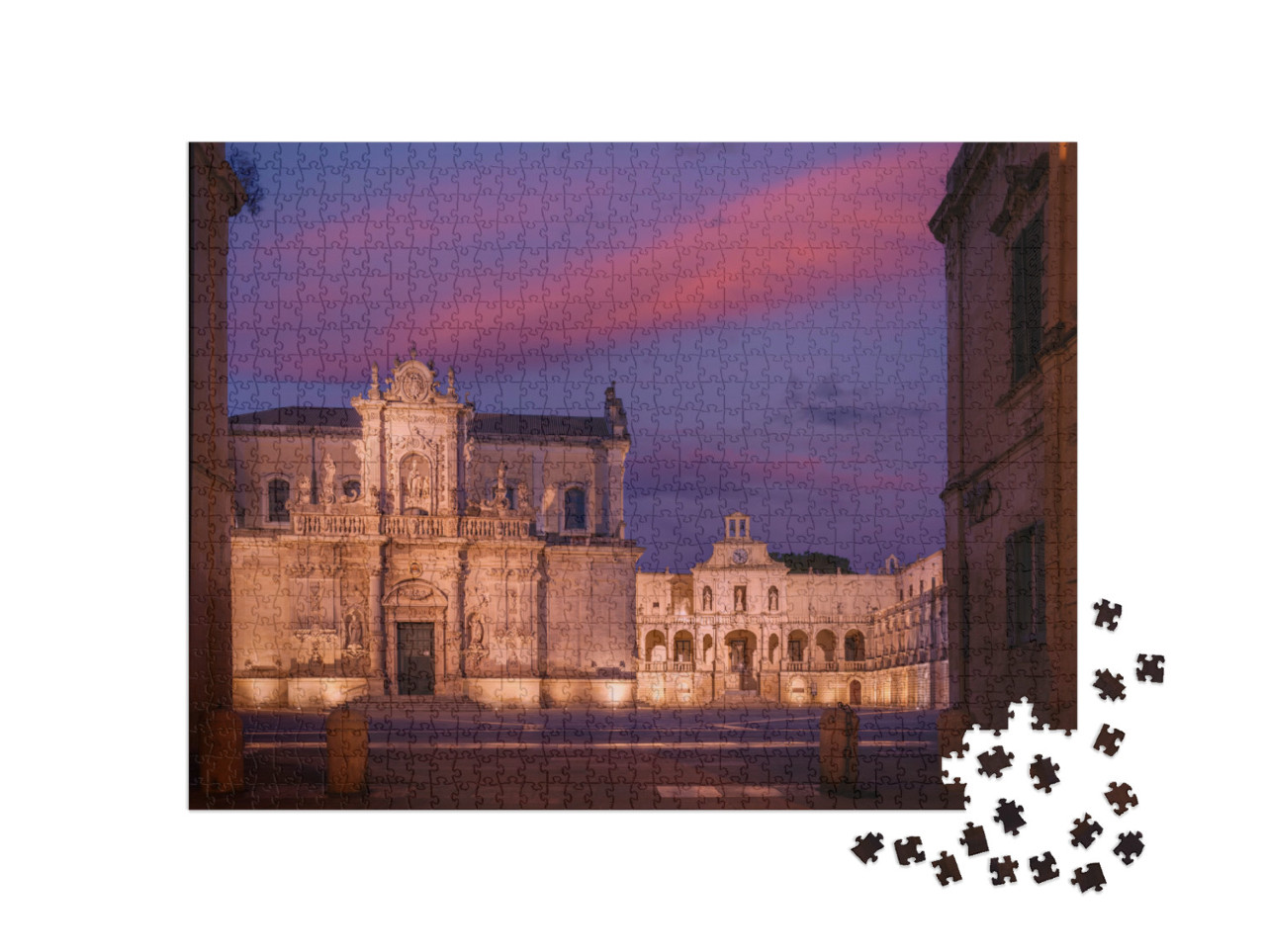 Puzzle 1000 pezzi „Veduta di Piazza Duomo con la Cattedrale di Santa Maria Assunta e il Palazzo Arcivescovile, Lecce, Italia“