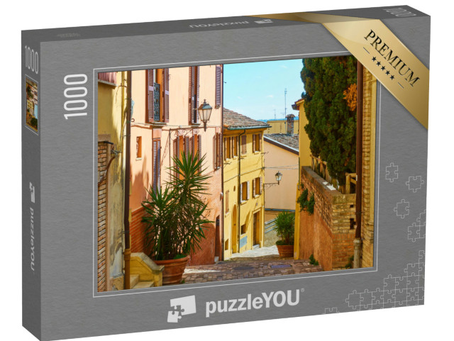 Puzzle 1000 pezzi „Una vecchia strada colorata a Santarcangelo di Romagna, Rimini, Italia“