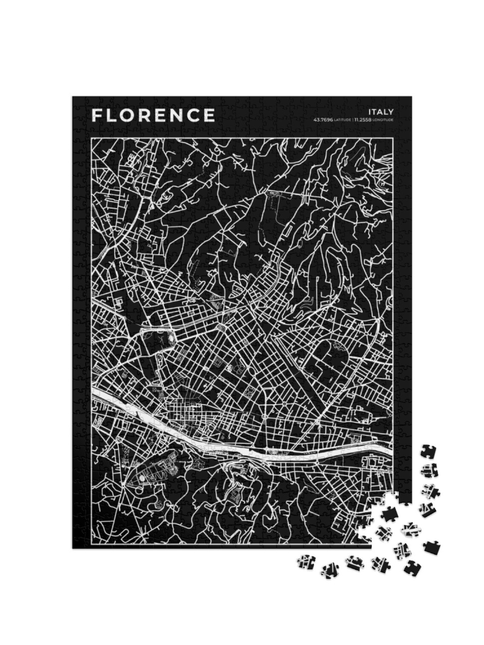 Puzzle 1000 pezzi „Mappa della città di Firenze, Mappa cartografica, Pianta delle strade“