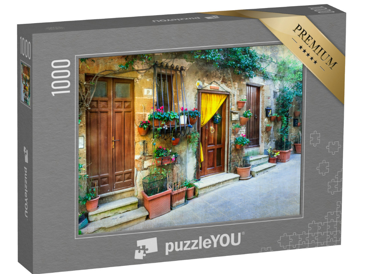 Puzzle 1000 pezzi „Le affascinanti strade decorate con fiori dei borghi medievali d'Italia. Pitigliano“