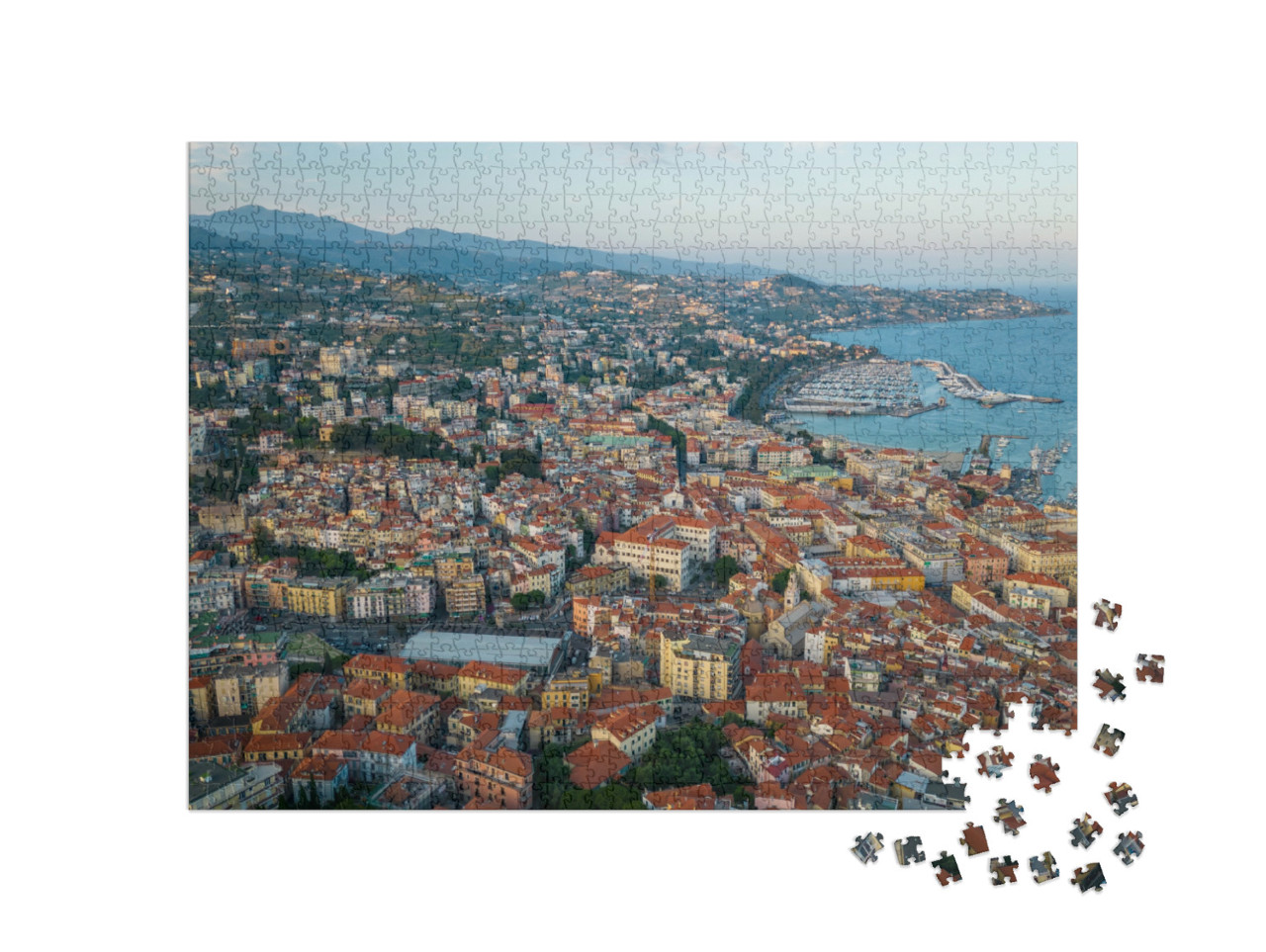 Puzzle 1000 pezzi „Aerea di Sanremo Italia Liguria Città costiera italiana famosa per il suo festival musicale, Italia“