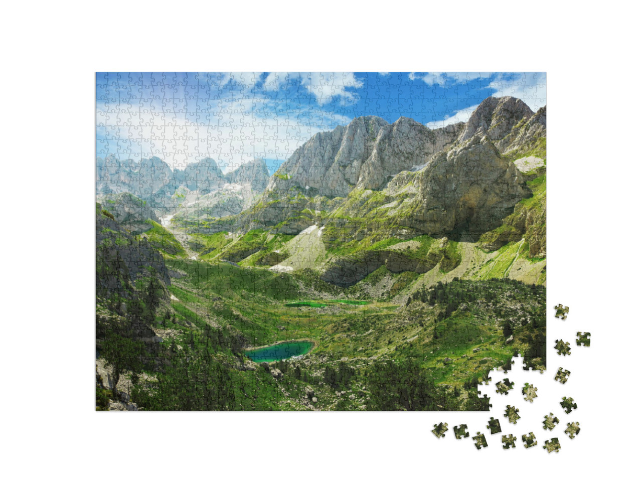 Puzzle 1000 pezzi „Panorami mozzafiato dei laghi di montagna nelle Alpi albanesi“