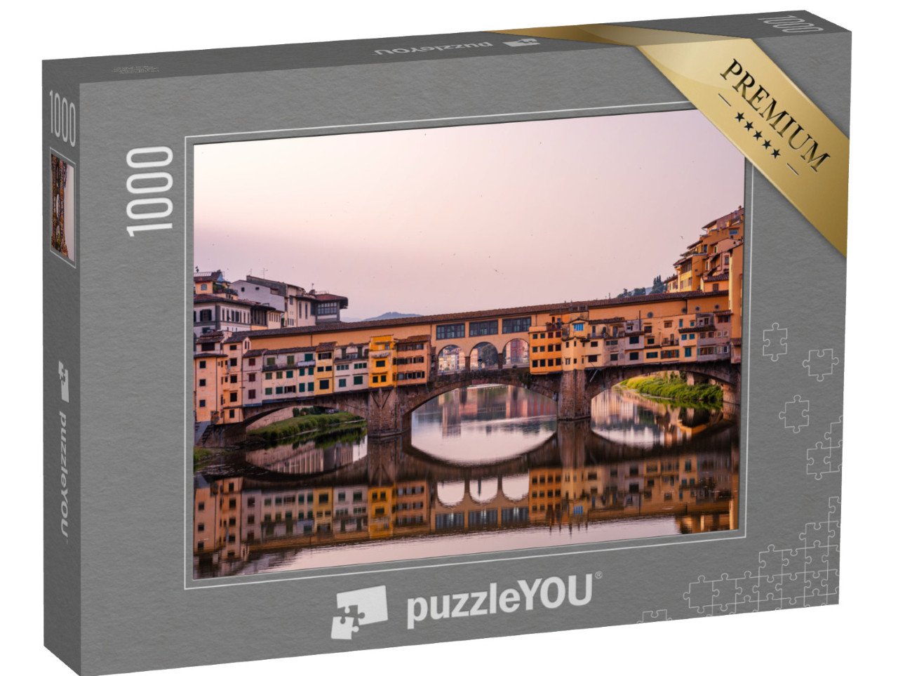 Puzzle 1000 pezzi „Una bella vista del Ponte Vecchio sul fiume Arno, a Firenze, Italia“