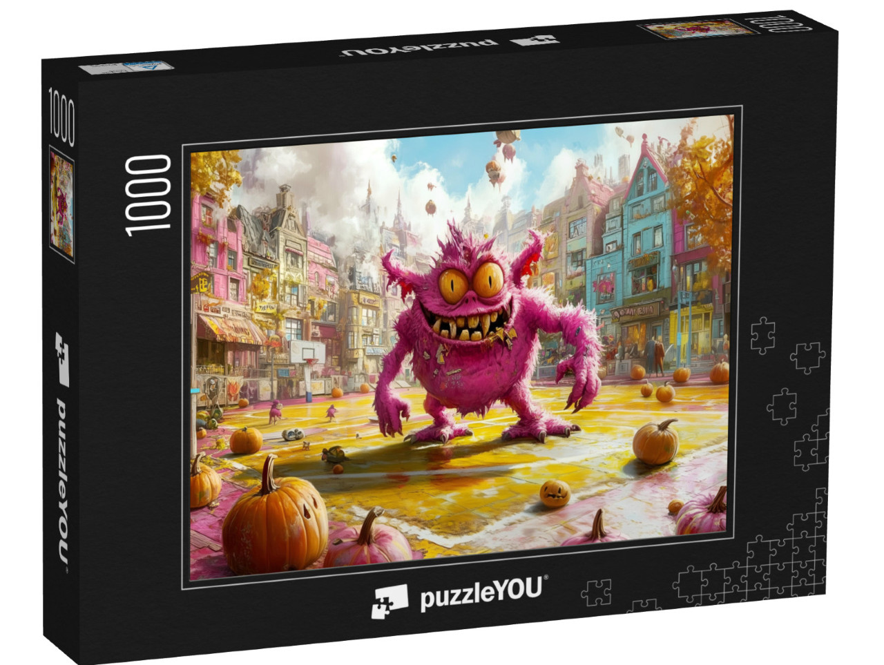 Puzzle 1000 pezzi „Mostro viola su un campo da basket ad Halloween“