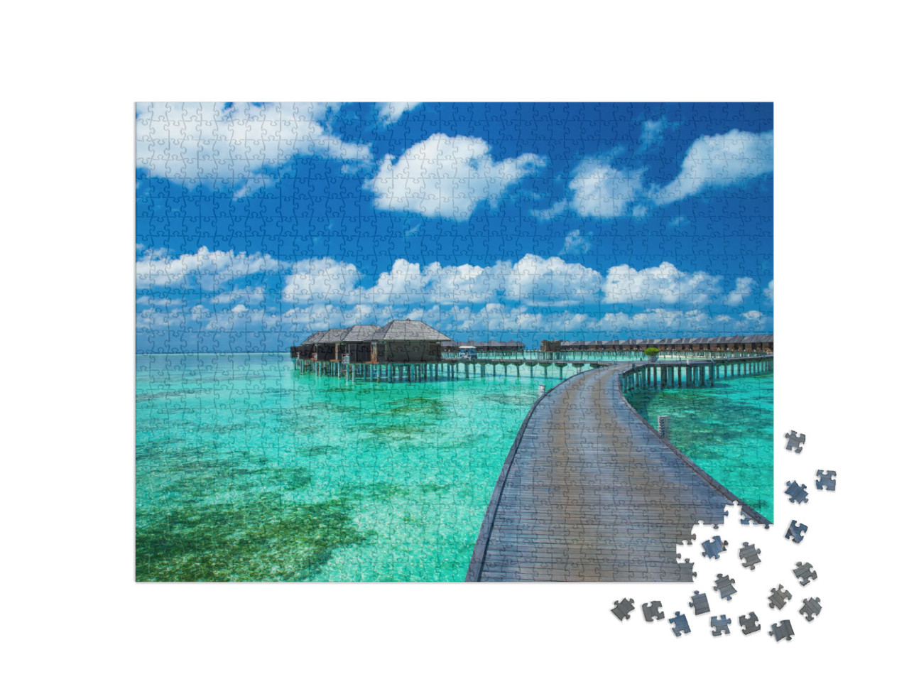 Puzzle 1000 pezzi „Bella spiaggia con bungalow sull'acqua, Maldive“