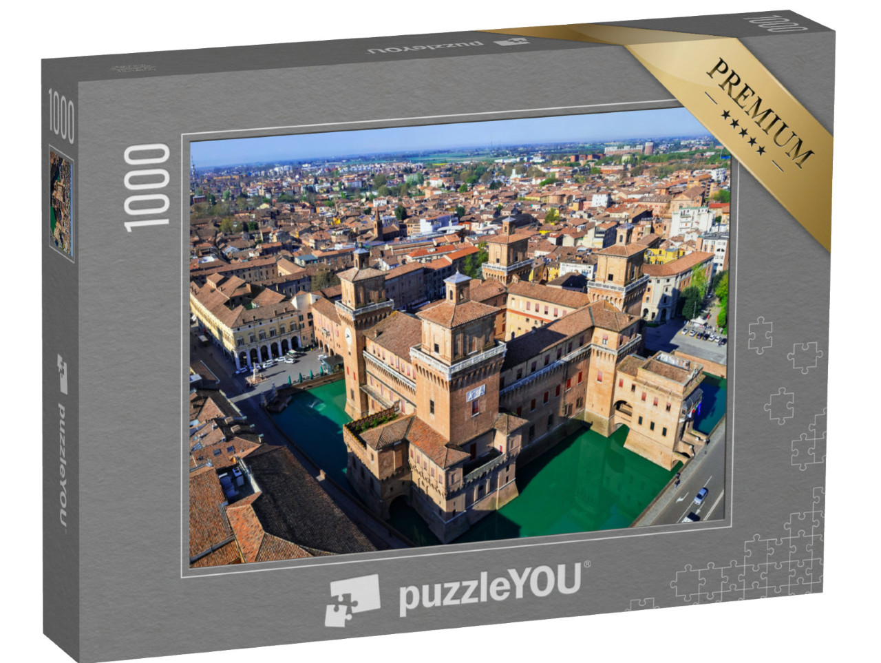 Puzzle 1000 pezzi „Il bellissimo Castello Estense nel centro di Ferrara - splendida città medievale dell'Emilia Romagna“