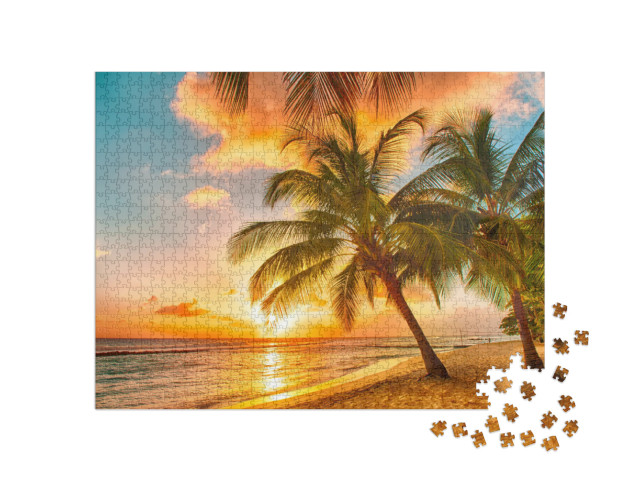 Puzzle 1000 pezzi „Tramonto sul mare con vista sulle palme, Barbados“