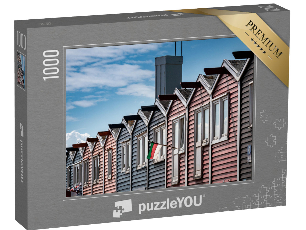 Puzzle 1000 pezzi „Colorate baracche per aragoste a Helgoland, Schleswig-Holstein, Germania“
