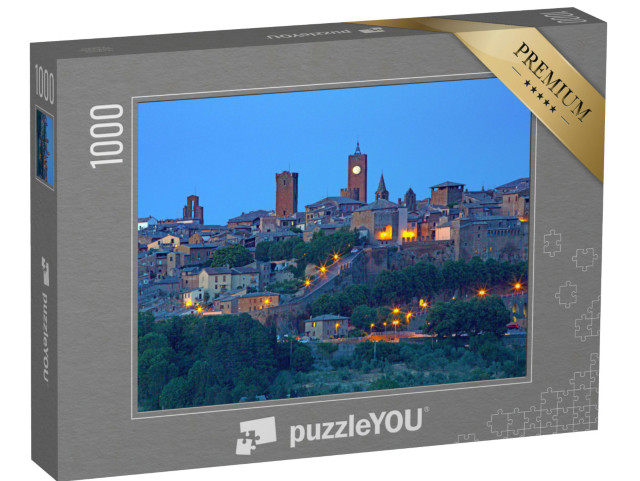 Puzzle 1000 pezzi „Vista notturna di Orvieto con la sua torre dell'orologio-Orvieto-Umbria-Italia“