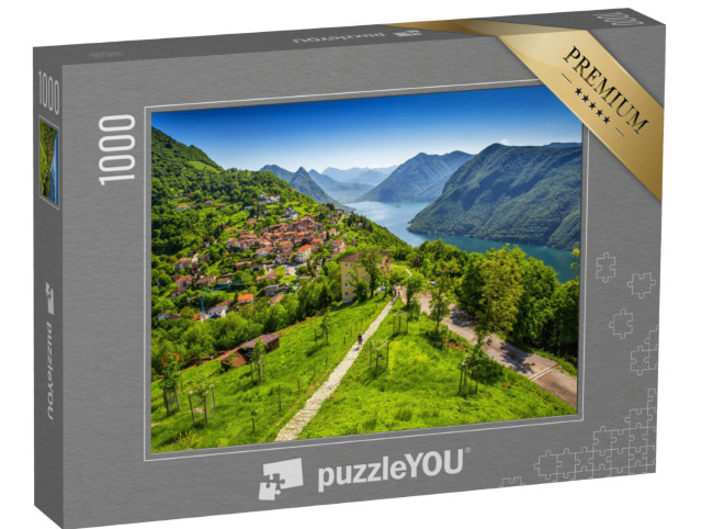 Puzzle 1000 pezzi „Vista sulla città di Lugano e sul Lago di Lugano“