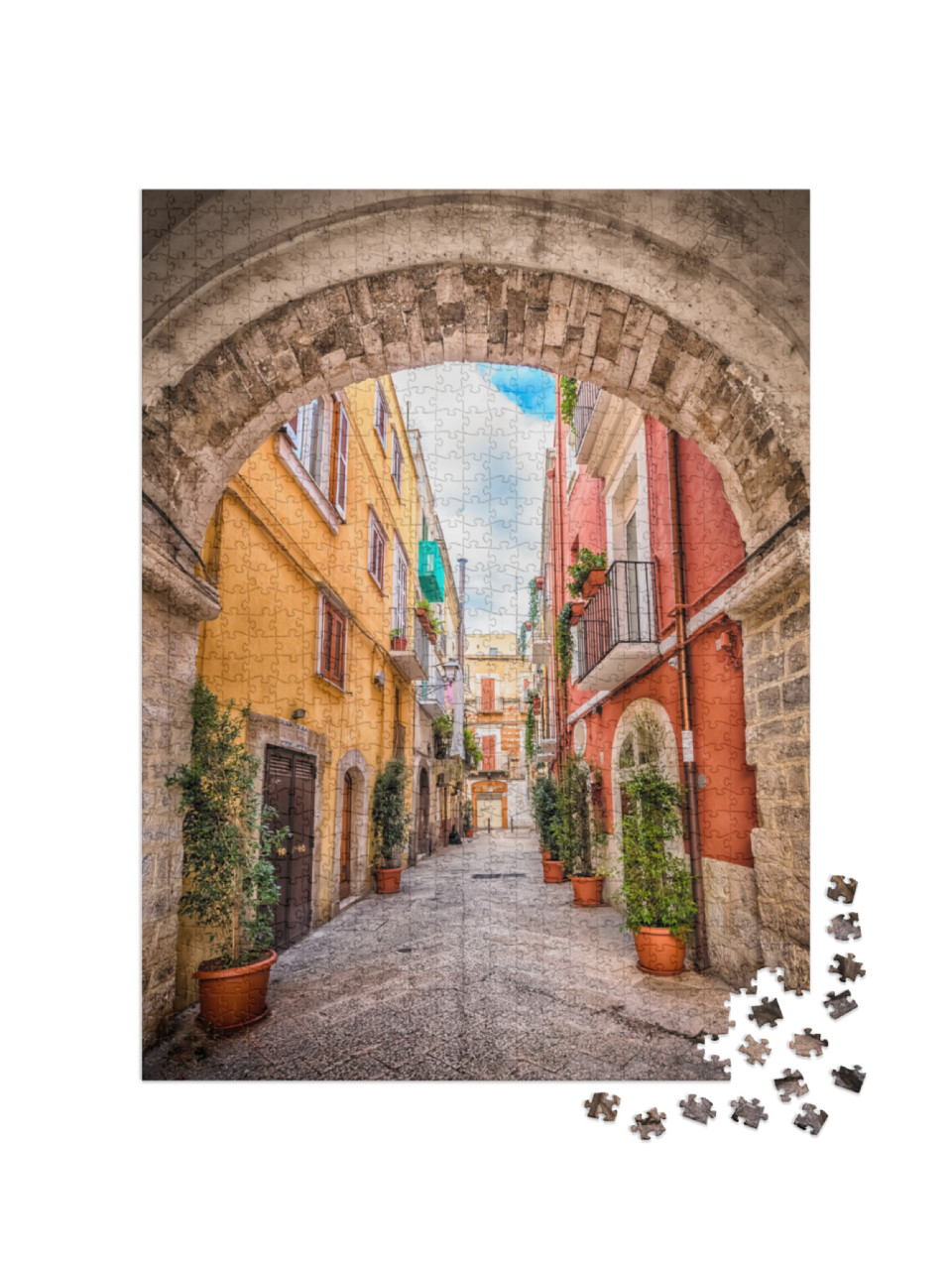 Puzzle 1000 pezzi „Vicolo della vecchia città bianca di Bari, Puglia, Italia“