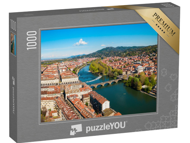 Puzzle 1000 pezzi „Vista panoramica aerea del fiume Po nel centro della città di Torino, regione Piemonte“